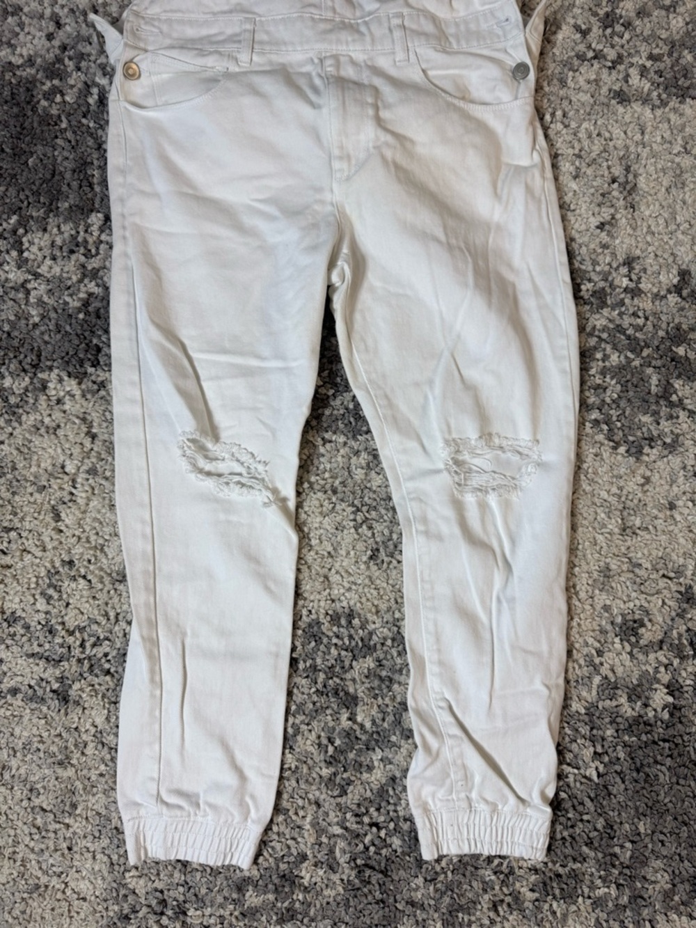 Forever 21Men, Men’s White Distressed Denim Jogger Pants Overalls, US Size: 32 - Picture 4 of 14